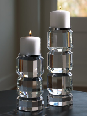 Ashley Brentley Clear Silver Finish Candle Holder Set (Set of 2)