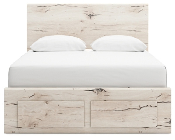 Ashley Lawroy Light Natural Queen Panel Storage Bed with 2 Nightstands