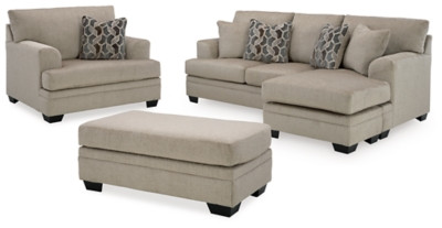 Ashley Stonemeade Taupe Sofa Chaise, Chair, and Ottoman