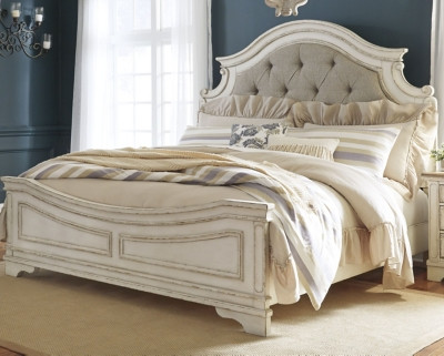 Ashley Realyn Chipped White King Upholstered Panel Bed