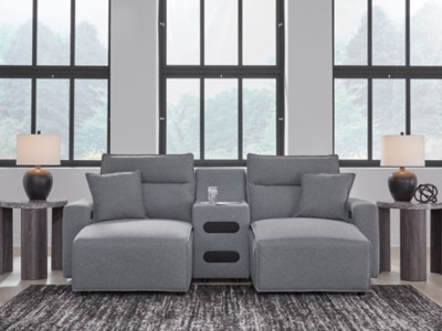 Ashley Modmax II Salt and Pepper 3-Piece Power Reclining Sectional with Chaise and Audio Console