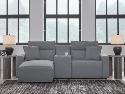 Ashley Modmax II Salt and Pepper 3-Piece Power Reclining Sectional with Chaise and Console