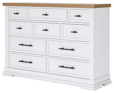 Benchcraft Ashbryn White Natural Queen Panel Storage Bed and Dresser