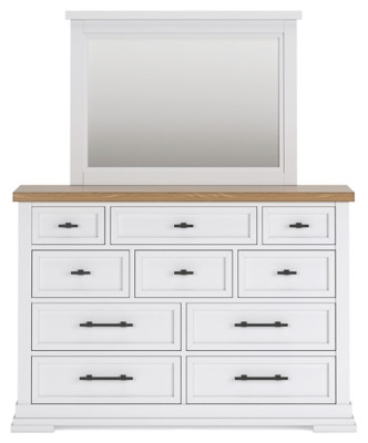Benchcraft Ashbryn White Natural King Panel Storage Bed, Dresser, Mirror, Chest and Nightstand