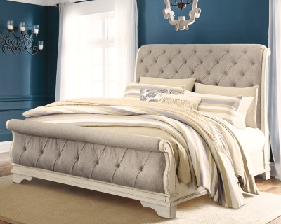 Ashley Realyn Chipped White King Sleigh Bed