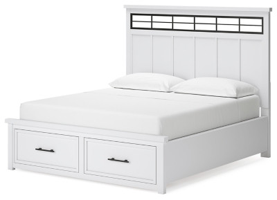 Benchcraft Ashbryn White Natural California King Panel Storage Bed and 2 Nightstands