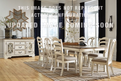 Ashley Realyn Chipped White 7-Piece Dining Set with Rectangular Table and 6 Ladderback Chairs