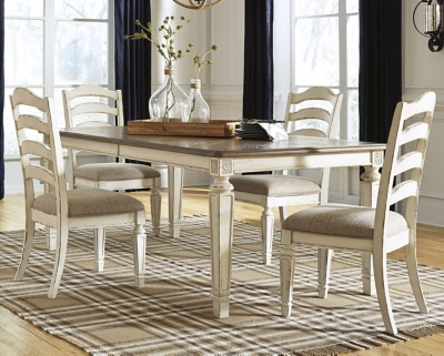 Ashley Realyn Chipped White 5-Piece Dining Set with Table and 4 Ladderback Chairs