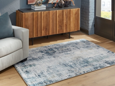 Ashley Arlenmont Blue White Brown 5' x 7' Memory Foam Area Rug