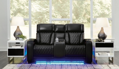 Ashley Boyington Black Power Reclining Loveseat with Console