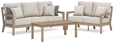 Ashley Hallow Creek Driftwood Outdoor Sofa and Loveseat with Coffee Table