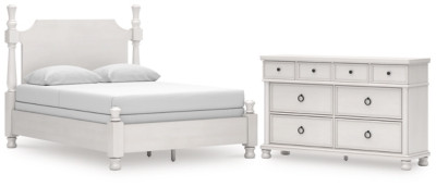 Ashley Chadworth Antique White Queen Poster Bed and Dresser