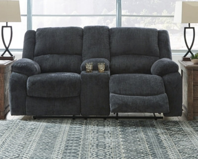 Ashley Draycoll Slate Reclining Loveseat with Console