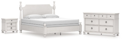 Ashley Chadworth Antique White King Poster Bed, Dresser and Nightstand