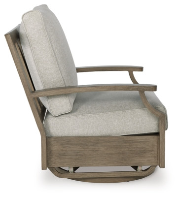 Ashley Rainier Ranch Brown Beige Outdoor Swivel Glider Chair with Cushion
