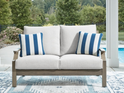 Ashley Rainier Ranch Brown Beige Outdoor Loveseat with Cushion
