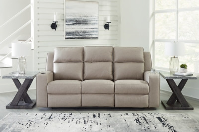 Ashley Lavenhorne Pebble Reclining Sofa with Drop Down Table