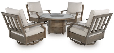 Ashley Rainier Ranch Brown Beige Outdoor Dining Table and 4 Chairs P701/625/602A(2)