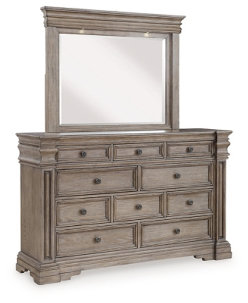 Blairhurst Light Grayish Brown Queen Panel Bed with Mirrored Dresser