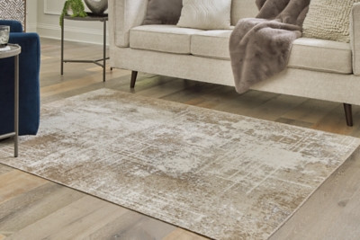 Ashley Grifflain Tan Brown Gray 5'1" x 7' Washable Rug