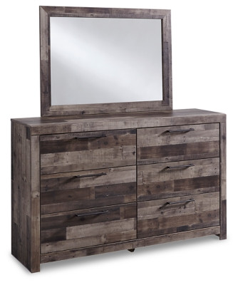 Benchcraft Derekson Multi Gray Queen Panel Bed with 6 Storage Drawers with Mirrored Dresser, Chest and Nightstand