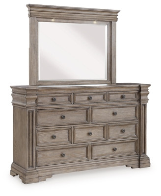 Blairhurst Light Grayish Brown California King Panel Bed with Mirrored Dresser