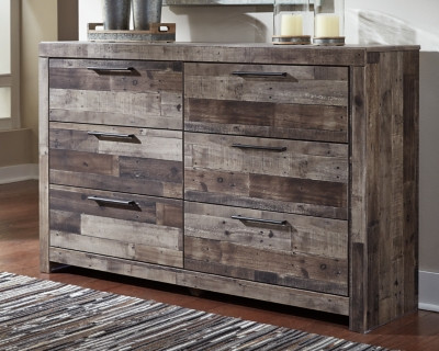 Benchcraft Derekson Multi Gray Queen Panel Bed with 4 Storage Drawers with Dresser