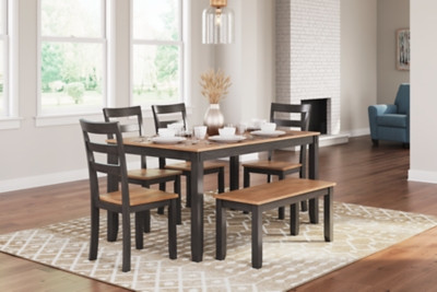 Ashley Gesthaven Natural Brown Dining Table with 4 Chairs and Bench (Set of 6)
