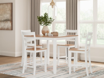 Ashley Gesthaven Natural White Counter Height Dining Table and 4 Barstools (Set of 5)