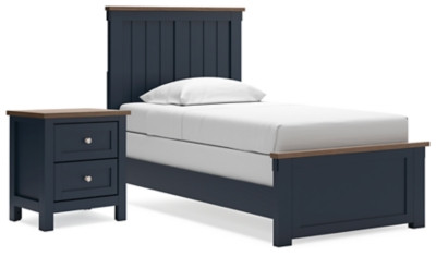 Ashley Landocken Brown Blue Twin Panel Bed and Nightstand