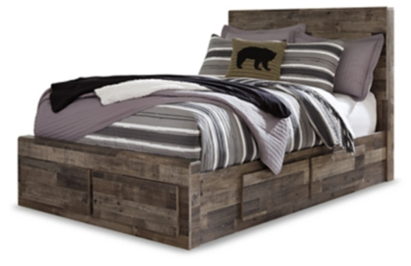 Derekson Multi Gray Full Panel Bed with 6 Storage Drawers with Mirrored Dresser