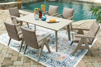 Ashley Carisbo Beige Outdoor Dining Table and 6 Chairs P690/625/601A(2)/602A