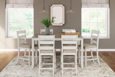 Ashley Skempton White Light Brown Counter Height Dining Table and Bar Stools (Set of 7)