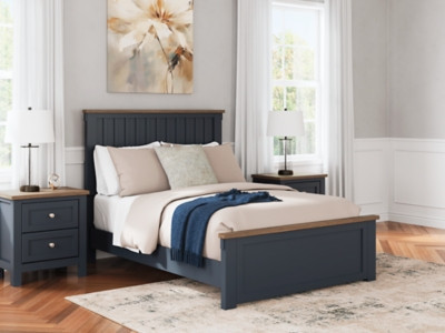 Ashley Landocken Brown Blue Full Panel Bed and 2 Nightstands