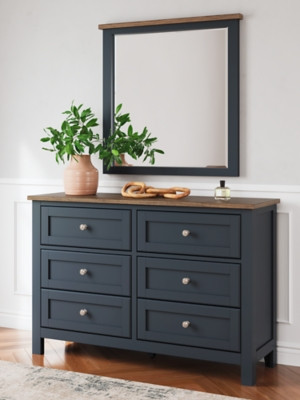 Ashley Landocken Brown Blue Dresser and Mirror