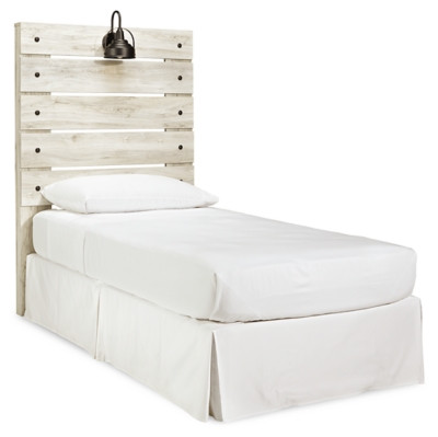 Cambeck Whitewash Twin Panel Headboard Bed with Mirrored Dresser and 2 Nightstands