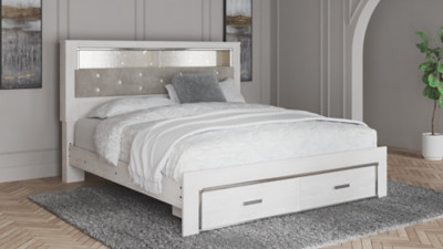 Ashley Altyra White King Upholstered Bookcase Bed with Storage