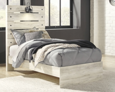 Cambeck Whitewash Twin Panel Bed with Mirrored Dresser