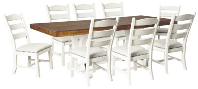 Valebeck White Brown Dining Table and 8 Chairs