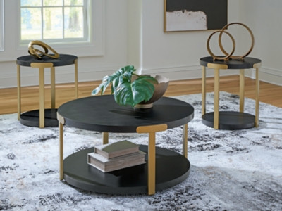 Ashley Shylore Black Brass Finish Table (Set of 3)