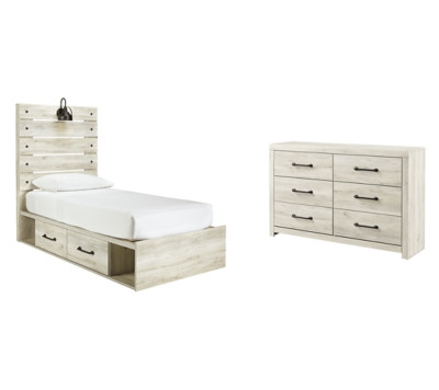 Ashley Cambeck Whitewash Twin Panel Bed with 4 Storage Drawers with Dresser