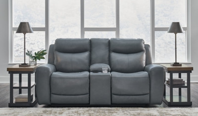 Ashley Mindanao Steel Power Reclining Loveseat with Console