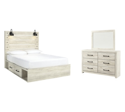 Ashley Cambeck Whitewash Queen Panel Bed with 4 Storage Drawers with Dresser