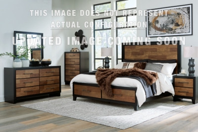 Benchcraft Kraeburn Brown Black Queen Panel Storage Bed and Dresser