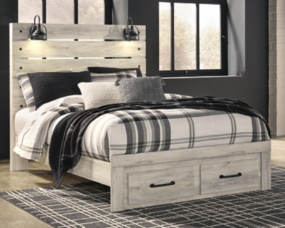 Ashley Cambeck Whitewash Queen Panel Bed with 2 Storage Drawers