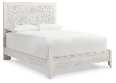 Paxberry Whitewash Queen Panel Bed with Mirrored Dresser and Nightstand