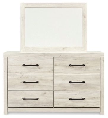 Ashley Cambeck Whitewash Full Panel Bed with 4 Storage Drawers with Mirrored Dresser, Chest and 2 Nightstands