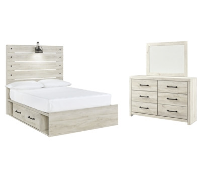 Ashley Cambeck Whitewash Full Panel Bed with 4 Storage Drawers with Mirrored Dresser