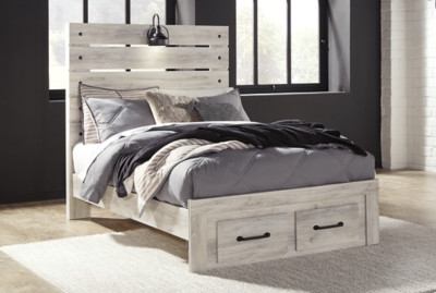 Cambeck Whitewash Full Panel Bed with 2 Storage Drawers with Dresser
