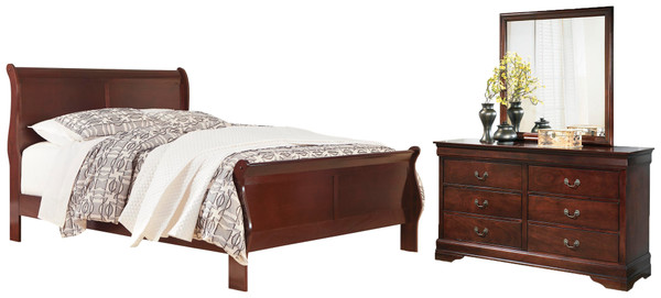 Ashley Alisdair Reddish Brown Queen Sleigh Bed with Mirrored Dresser
